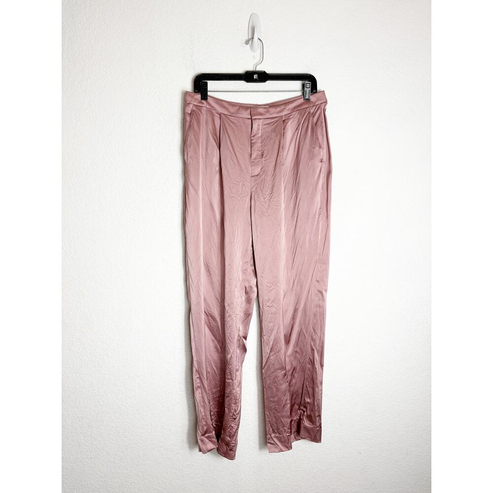 VINCE Liquid Shine Straight Leg Trousers Size 10 Pink Satin Wide Leg Career Wear - Picture 3 of 13